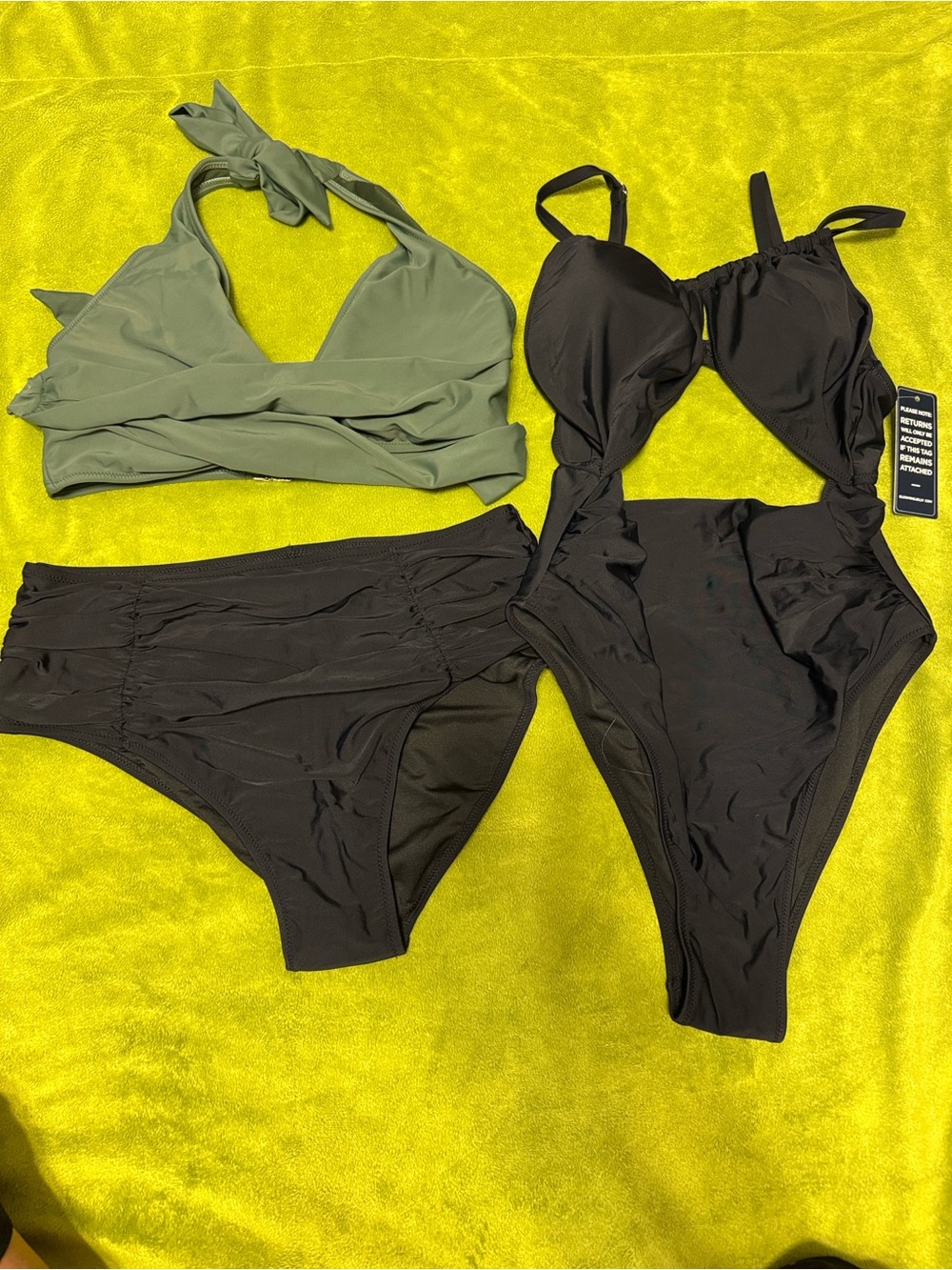 Blooming Jelly Women’s Black & Olive Two-Piece Swim Set One Piece Black Sz L - Picture 6 of 12